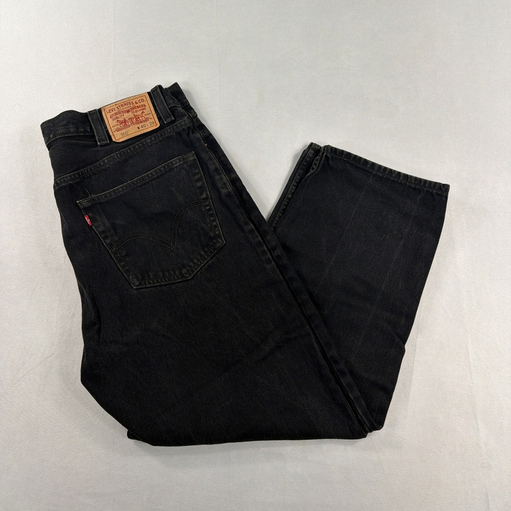 Levi's 550 Relaxed Fit Tapered Leg Black Denim Jeans‎ Mens 40x29
